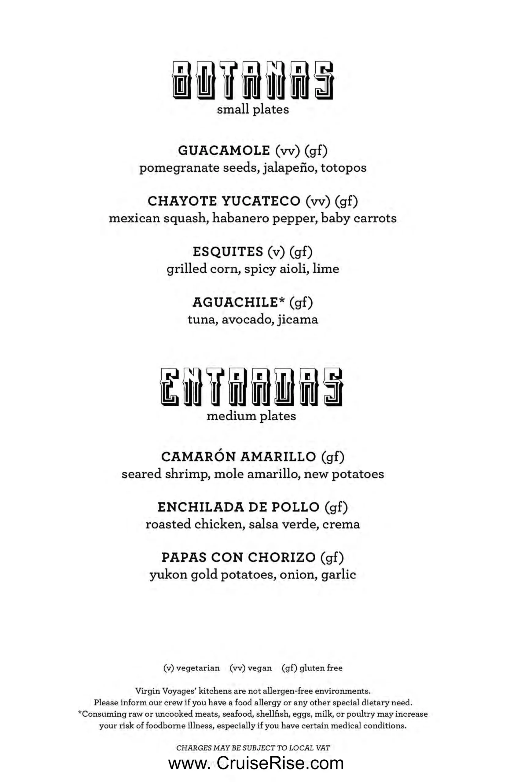 Pink Agave Virgin Voyages Menu