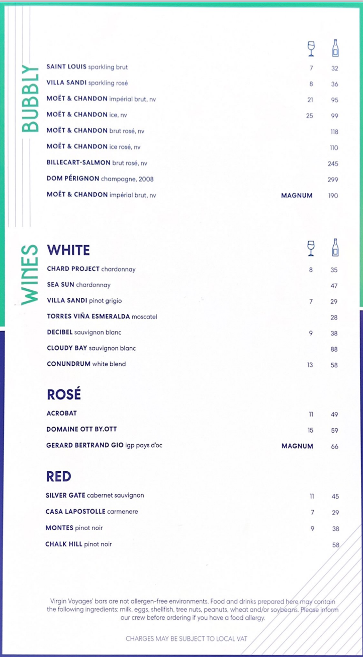 Scarlet Lady Aquatic Club Bar Menu Page 2