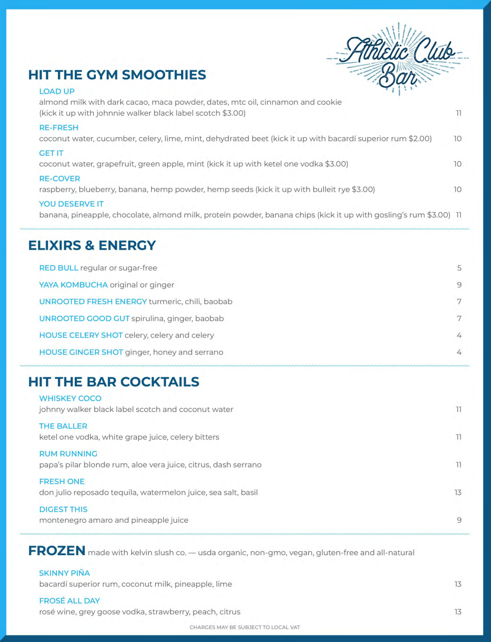 Scarlet Lady Athletic Club Bar Menu Page 1