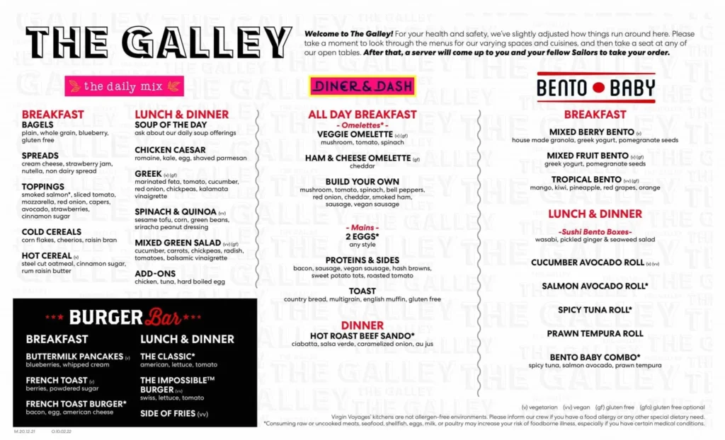 The Galley Menu Page 1