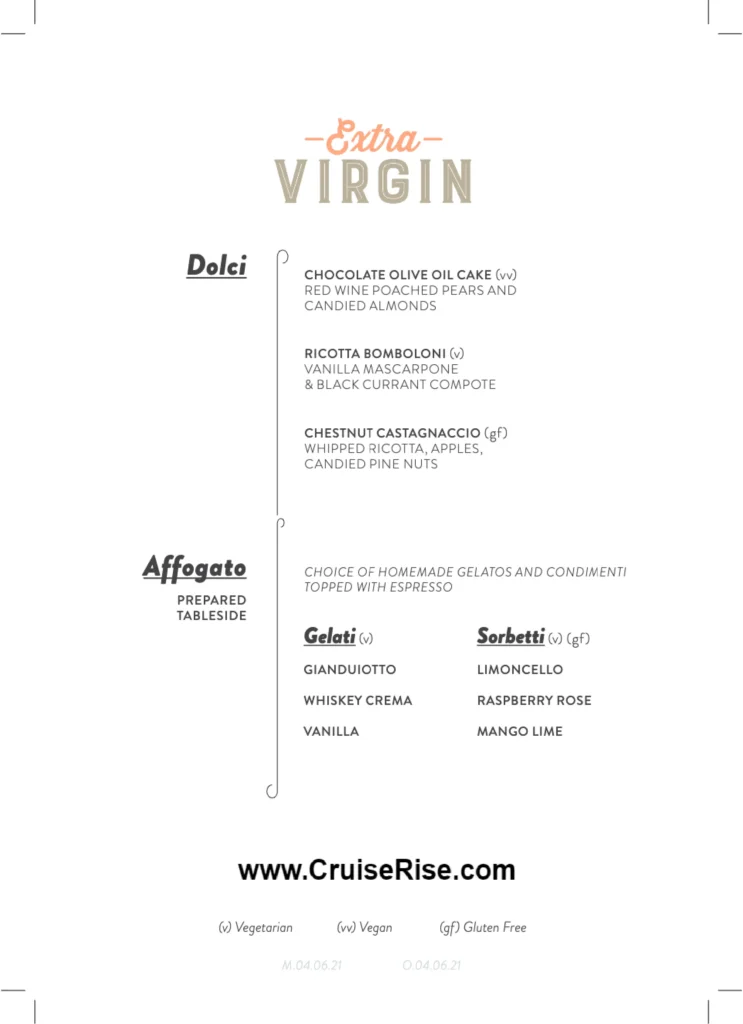 Extra Virgin Dessert menu 1