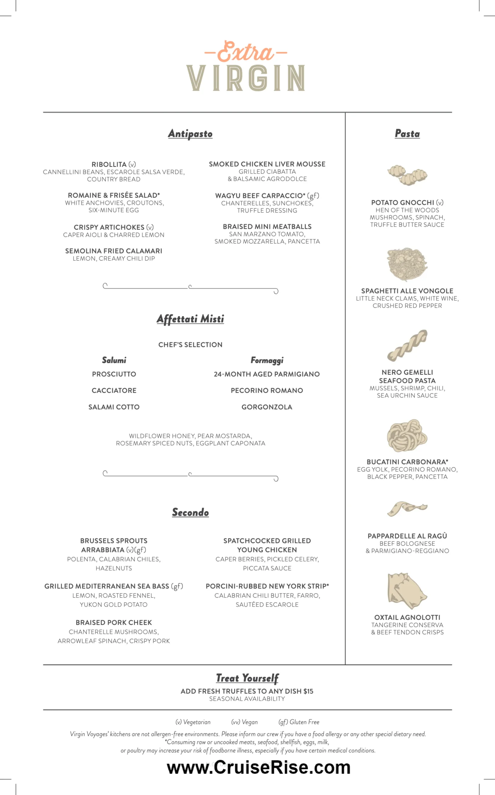Virgin Voyages Extra Virgin menu