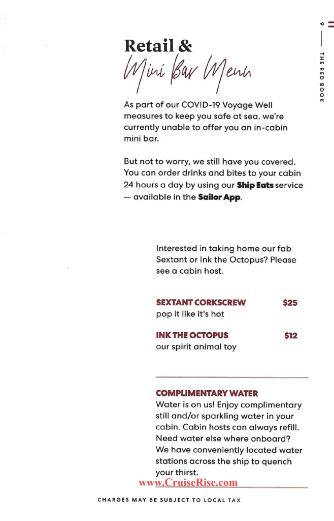 Virgin Voyages Room Service Menu Page 1