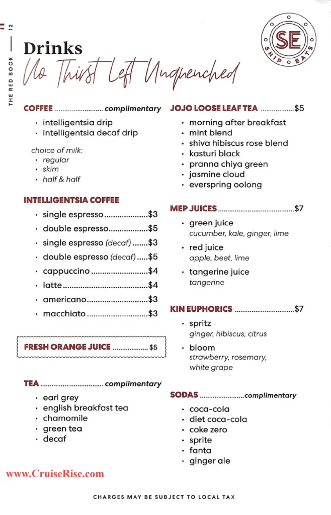 Virgin Voyages Room Service Menu Page 4